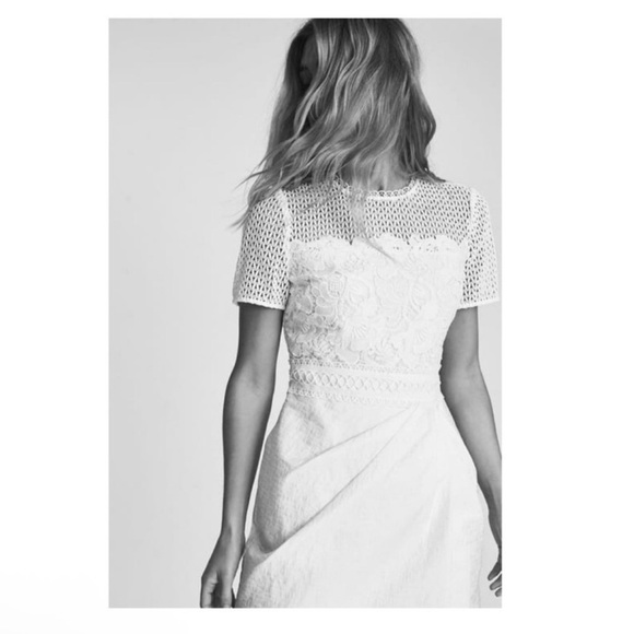 New! REISS London Freyda Lace Sheer Crochet Detailing Mini Dress in White - Picture 7 of 11